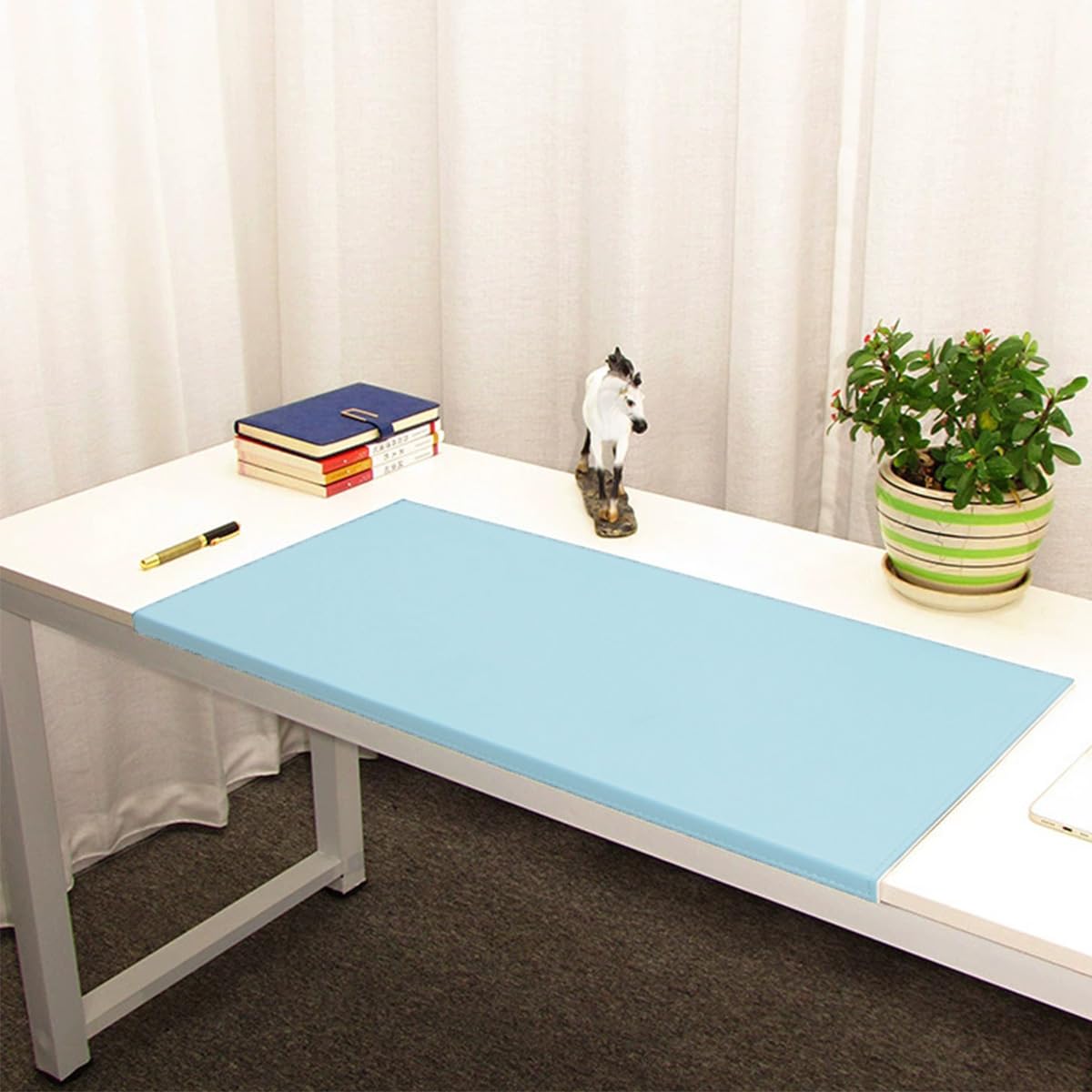 Edge-Locked Desk Pad, Large PU Leather Table Mat with Edge Protector, Waterproof Non-Slip Writing Mats, Laptop Mouse Pads for Office Home Work Study Typing (Turquoise,90x50cm)