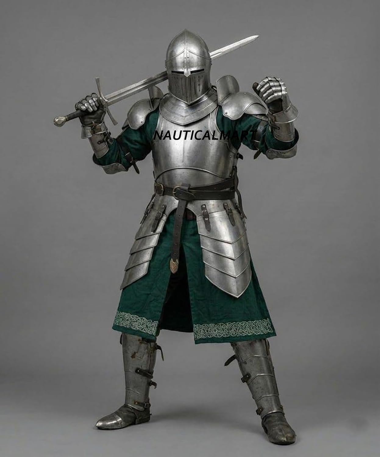 NauticalMart Medieval Knight Barbuta Armor Full Set - 18 Gauge Steel, Body Plate Armor For LARP & Reenactment
