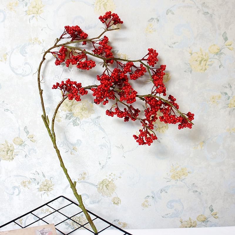 EdricShop Red Berries Branch for Hotel Home Decor Artificial Flowers Xmas Decoration Flores - (Color Red)