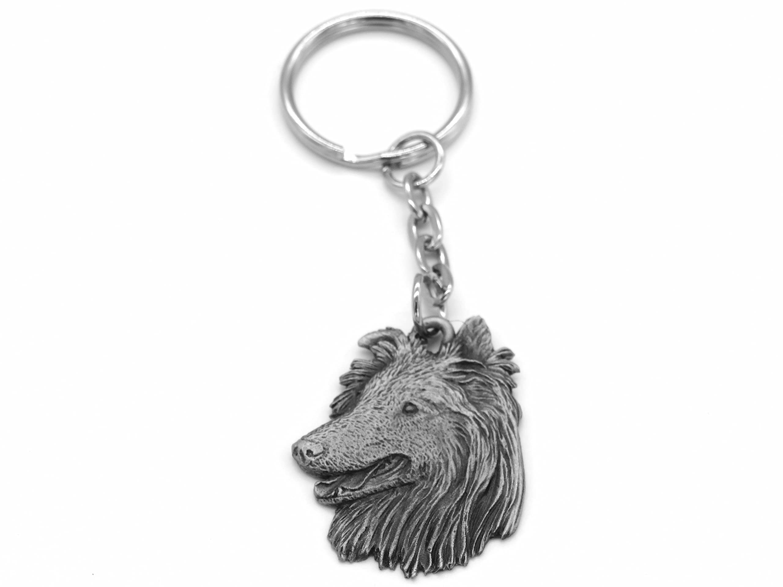 Lovetails Unisex Silver Pewter Rough Collie Dog Keyring, Custom Metal Handmade Key Ring Premium Gift Keychain For Men Women Dogs