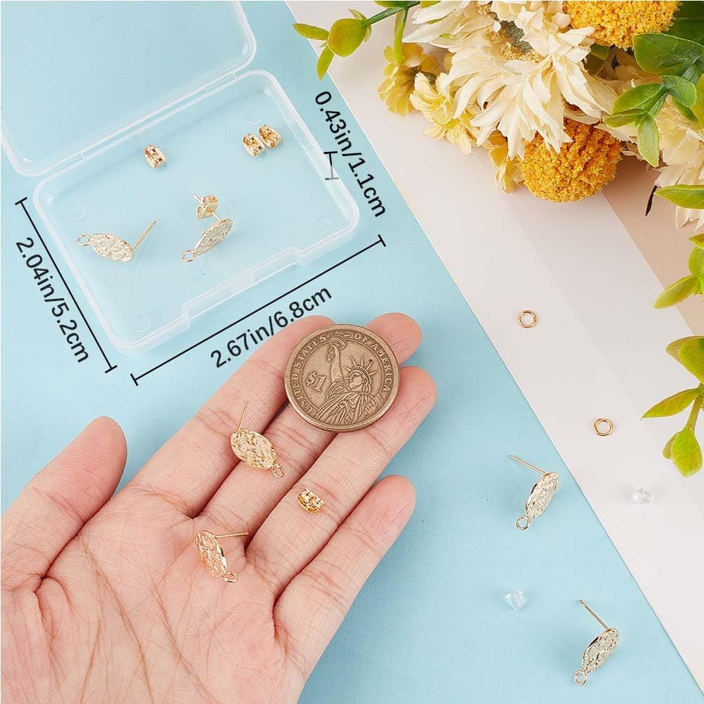 CREATCABIN 1 Box 20Pcs 18K Gold Plated Brass Oval Earring Findings Post with Hole Stud Earrings Ear Stud Components with Vertical Loops Ear Nuts for DIY Jewelry Making Findings 0.63x0.33 in