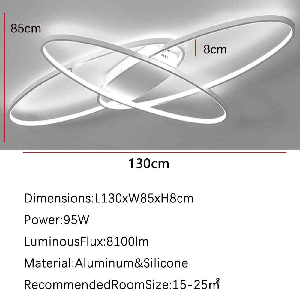 LIUYU Plafoniera LED Soffitto Moderna Dimmerabile a 3 Ovali Bianco 130x85cm 95W 8500LM, Lampadario Soggiorno LED per Camera da Letto Cucina