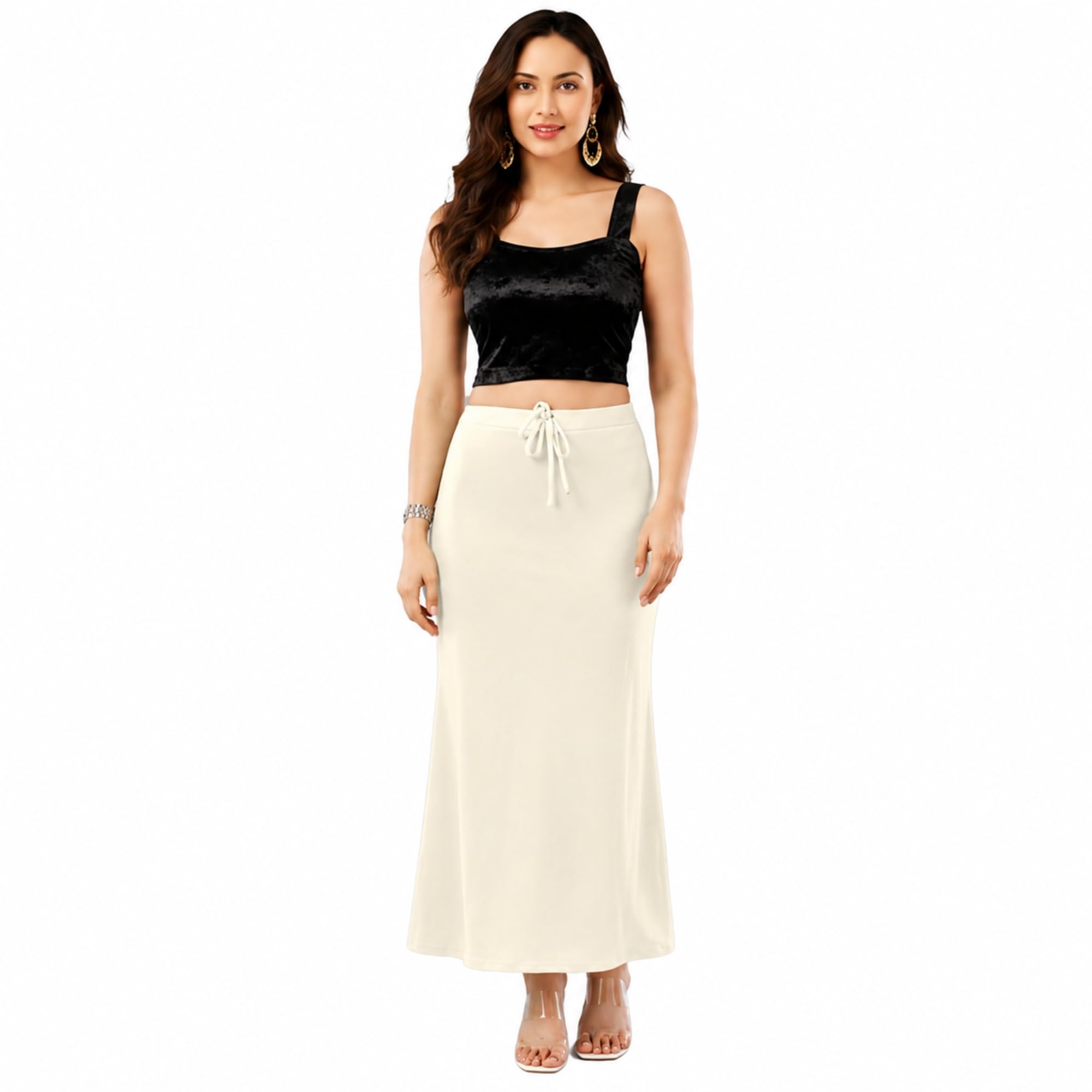 Women's Saree Shapewear Petticoat | High Waist Tummy Control | Mermaid Fit | Seamless Stretchable Body Shaper | Soft & Comfortable Black-image-43