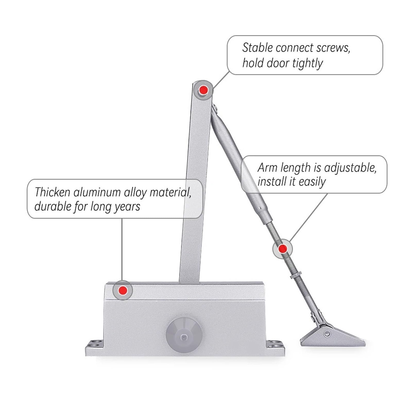 Chiudiporta automatico con buffer idraulico | Chiudiporta con chiusura ammortizzata silenziosa regolabile adatto(Positioning Silver L)