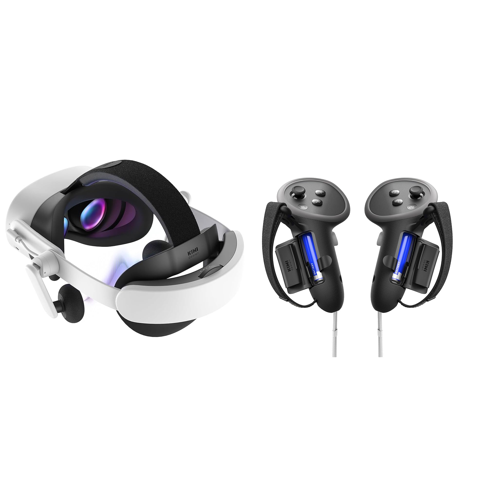 KIWI design K4 Duo Audio Headstrap mit Akku für Meta Quest 3/3S und G4 Pro Controller Griffe Kompatibel mit Meta Quest 3/3S