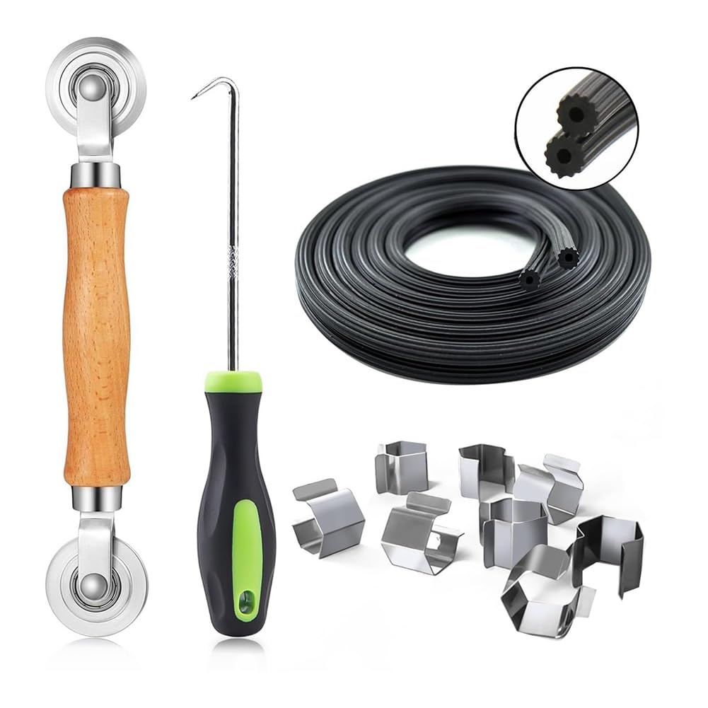 Tuidzljd Screen Repair Kit, Screen Roller Tools,Roller with Bearing & Removal Hook & Screen Clips, Screen Spline for Install