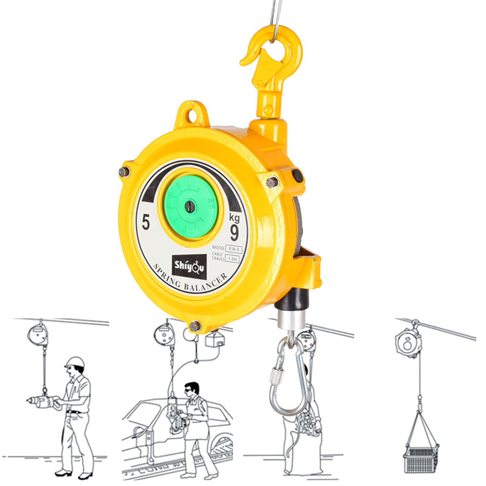 MotiveTech Retractable Spring Balancer – 0.5-1.2KG Hanging Tool With 2M Steel Cable, Adjustable Tension, For Assembly Lines & Workshops