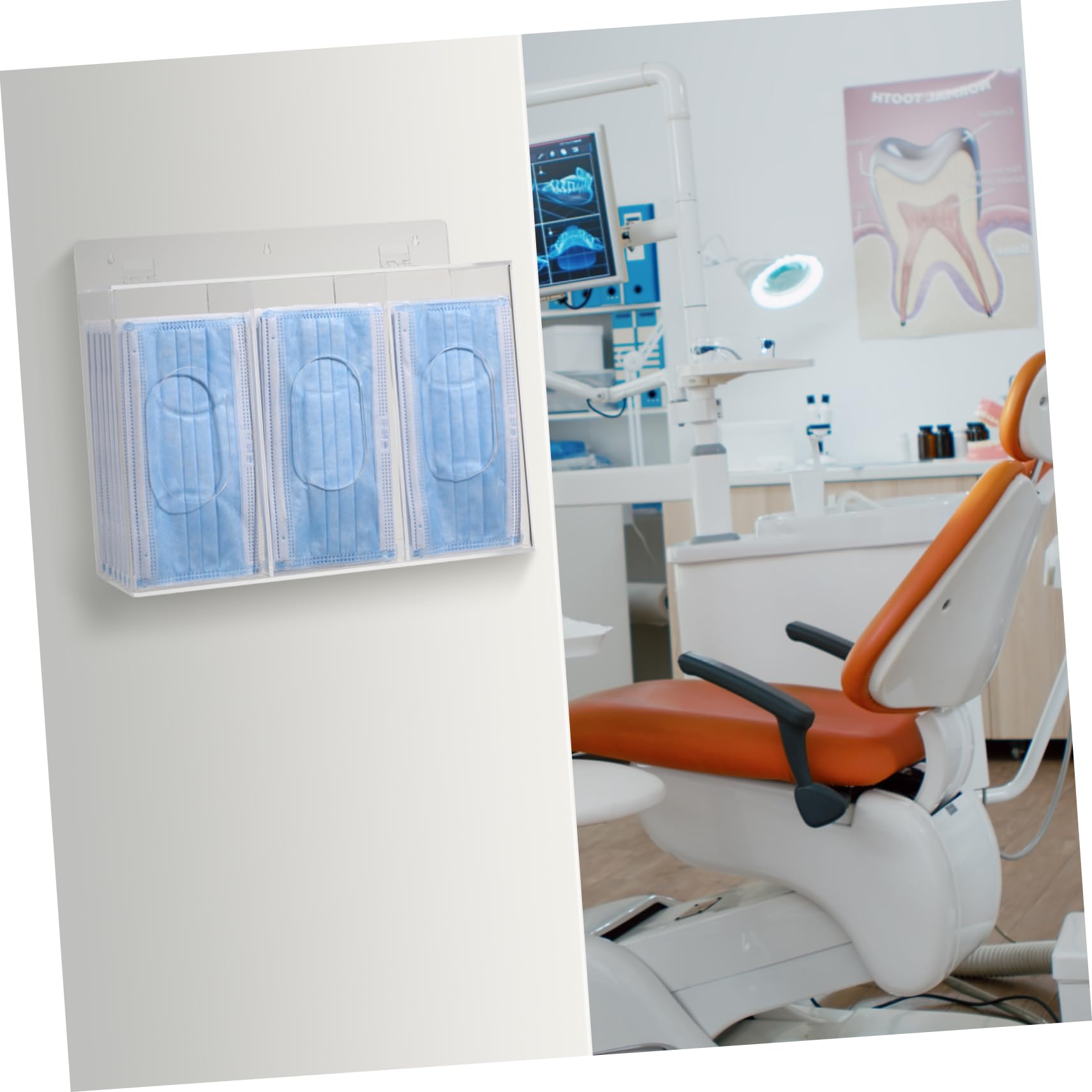 BESTYASH Dispenser per Maschere e Guanti Scatola di Immagazzinaggio a Muro in Acrilico 3 Scomparti per Laboratorio