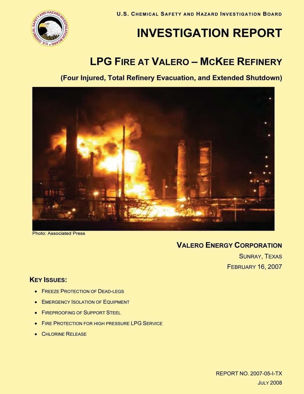 Investigation Report: LPG Fire At Valero- McKee Refinery Paperback โ August 1, 2014