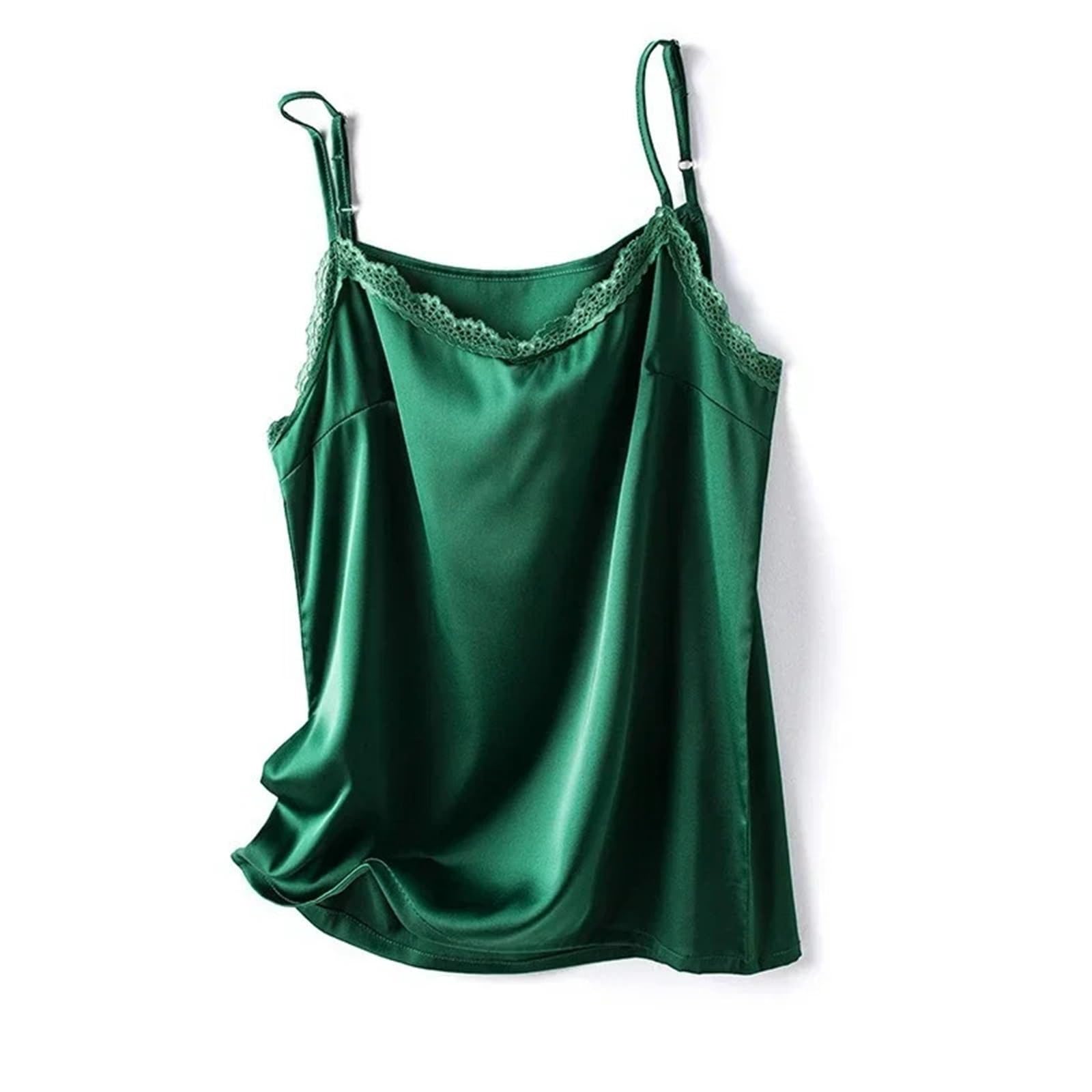 Camisolas Mujer Camisola de Seda con Cuello en V de Verano for Mujer, Camiseta Sexy de Encaje con Parte Inferior, Top sin Mangas, Camisola de Seda, Camisola de satén for Mujer