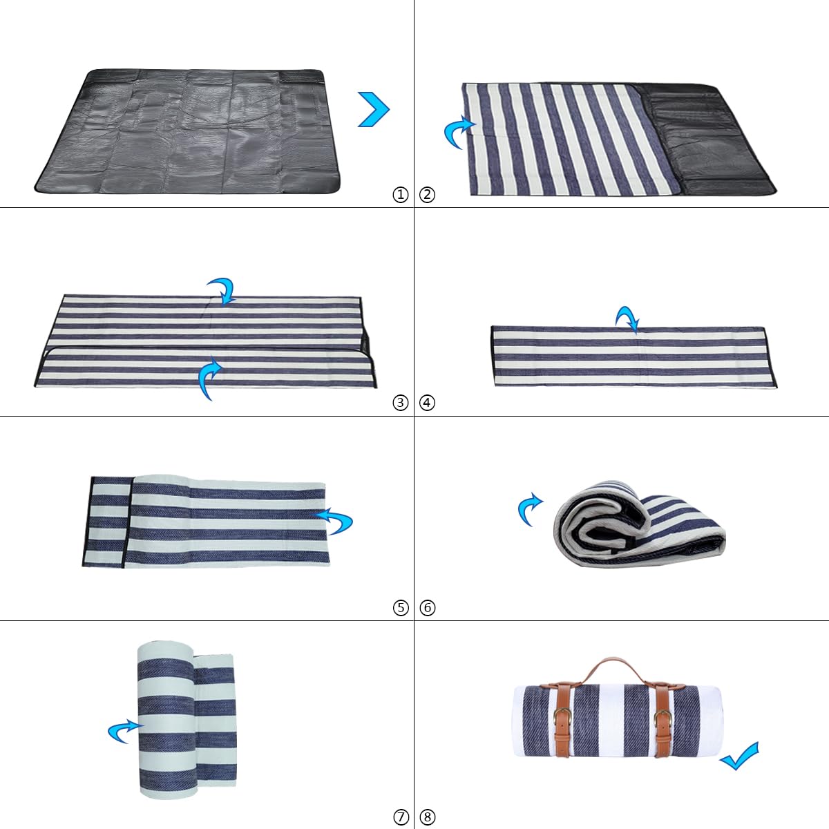 LIYUABU Koc piknikowy 150 x 200 cm, wodoszczelny, przenośny, bardzo duży koc plażowy, odporny na piasek, izolowany z uchwytem do noszenia, idealny na piknik/outdoor/kemping/plażę/park