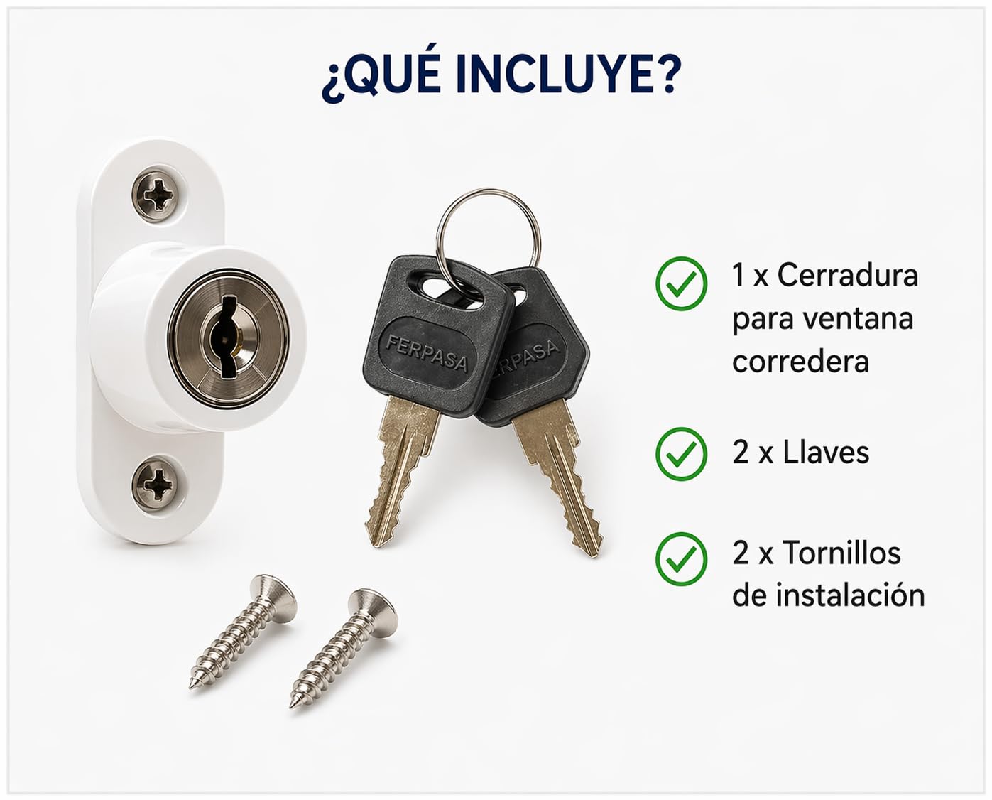 FERPASA® - Cerradura de Seguridad para Ventanas Correderas – Cierre de Sobreponer de Acero con Llaves y Tornillería (45 x 23,5 mm) (6, Negro)