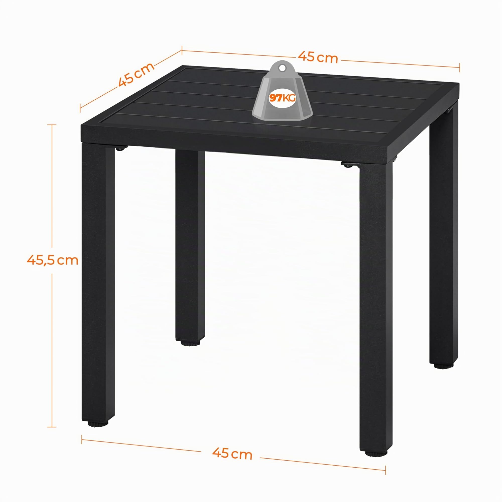 Yaheetech Mesa de Comedor Jardín Auxiliar Exterior Cuadrada Metal Mesa de Café Resistente Mesa Auxiliar Outdoor 45X45X45,5 cm para Terraza Patio Balcón Color Negro