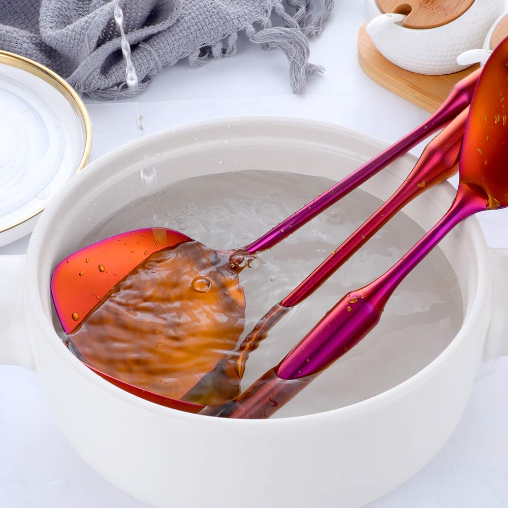 Ustensiles de cuisine 6 pièces acier inoxydable Écumoire Louche Spatule de Cuisine Tourneur à fente Riz Pasta Server avec support