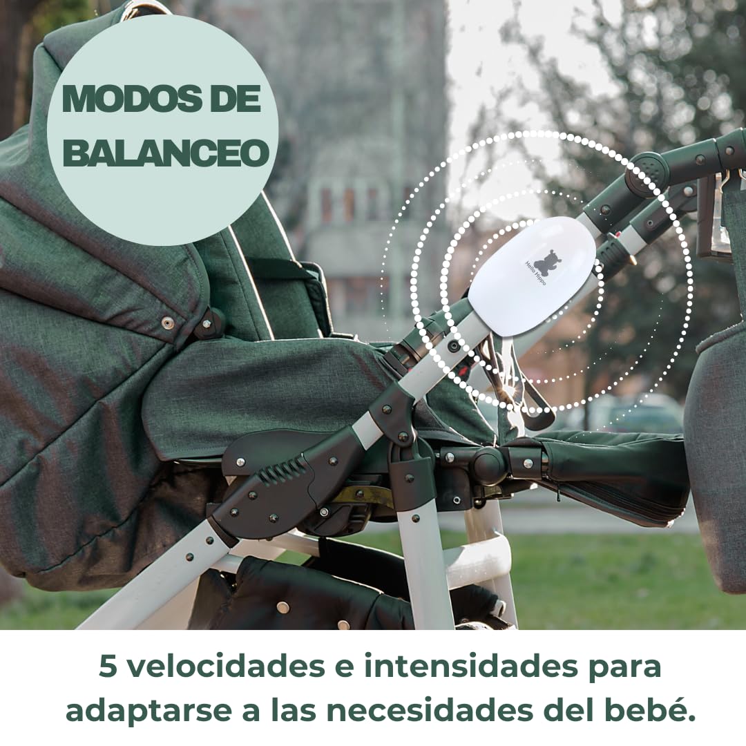 Hello Hippo - Baby Rocker | Mecedor de Carrito de Bebé - Cuna Mecedora Automática Silenciosa y Compacta | Mecedora Bebé Eléctrica Portátil con Fijación Universal | USB-C