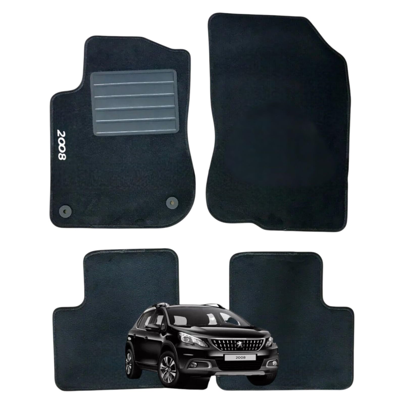 Set 4 Tappeti in Moquette Adatti per 2008 Serie I 2013-2018 con 2 Attacchi - Compatibli NON Originali, con Bottoni di Fissaggio, con Battitacco cucito e antiscivolo