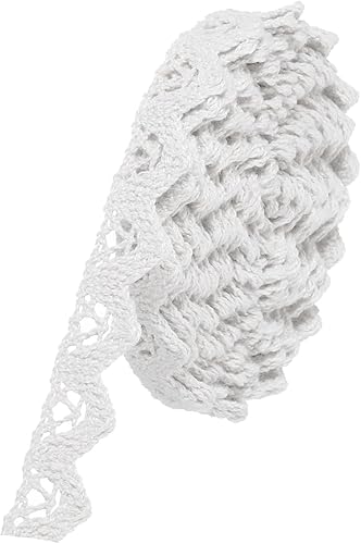 MECCANIXITY Cinta de encaje de algodón de 30 yardas de 0.59 pulgadas para manualidades, envoltorios de regalo, diademas, boda, blanco, estilo 9