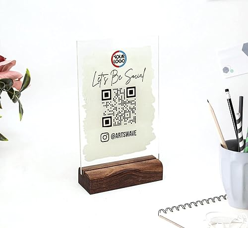 Miniatura 2 de Letrero de código QR escaneable con código de barras y opciones de pago aquí Letrero acrílico de salón Let's Be Social (4 x 6 pulgadas) - Perfecto