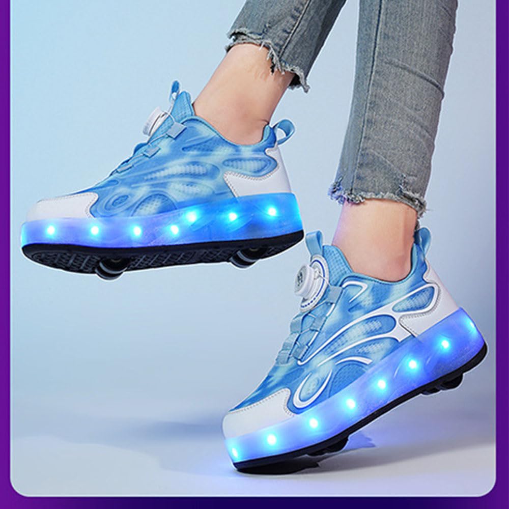 Fansu Zapatillas con Ruedas Niño Niña Tamaño 30-40, Zapatos con 4 Ruedas Luces LED Coloridos Parpadeante 2 en 1, Zapatillas Patines Niño Carga con USB Calzado de Skateboarding,Estilo 886