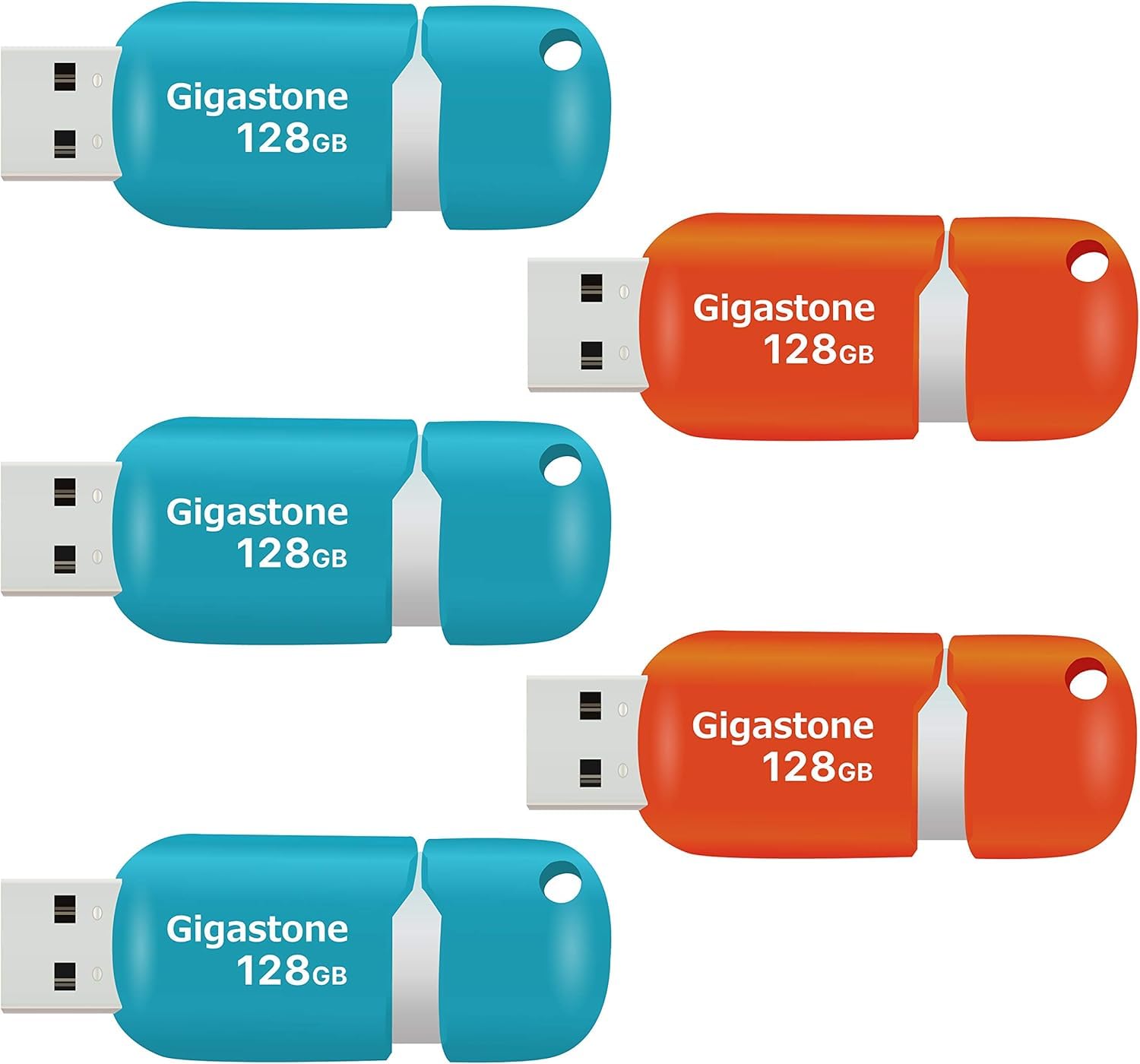 Gigastone V10 128GB 5-Pack USB2.0 Flash Drive Thumb Drive Memory Stick Pen Drive Capless Retractable Design (Multi Color)