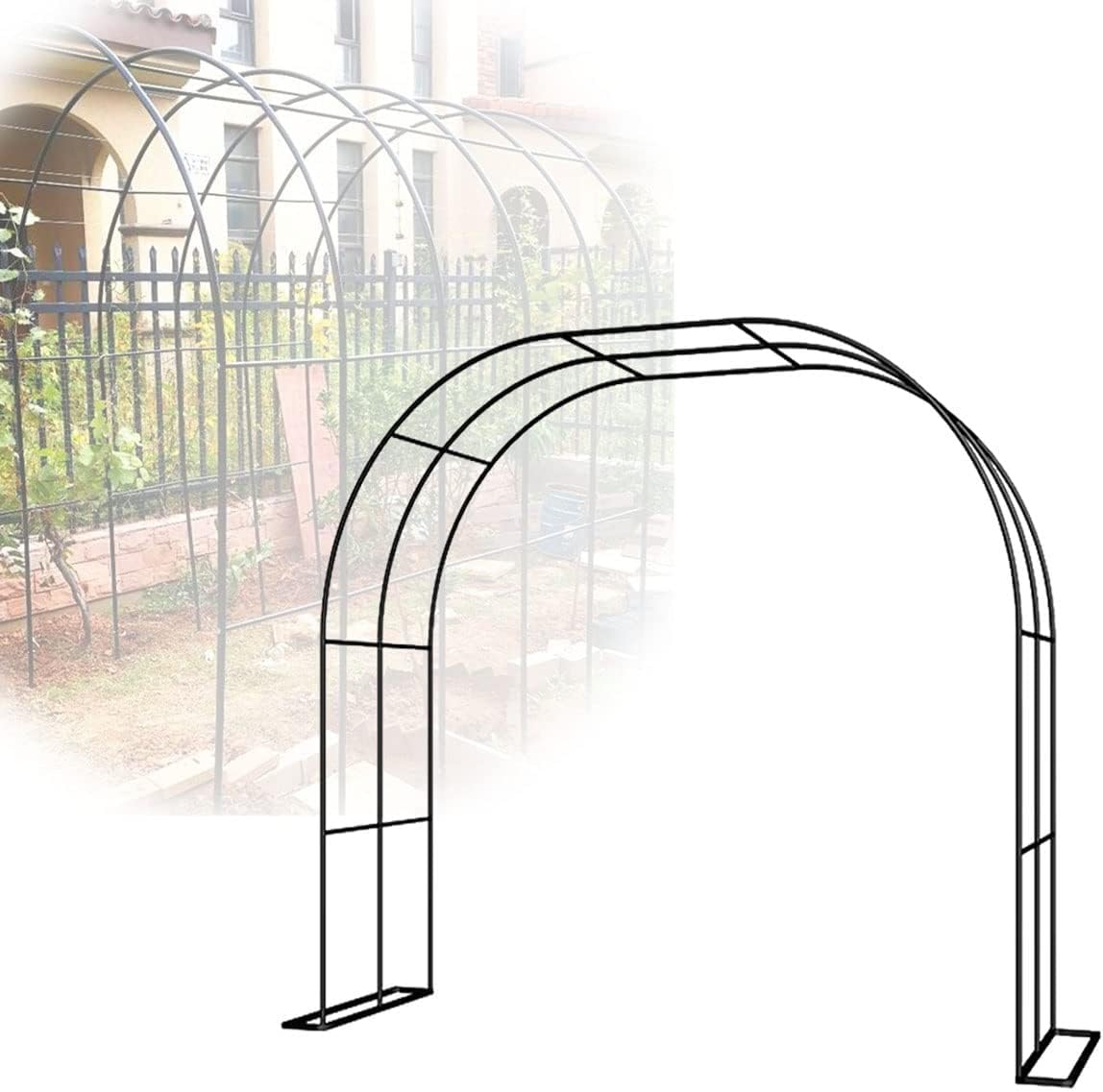 Arco da giardino in metallo per rose traliccio in acciaio zincato, larghezza 120-350 cm, profondità 50 cm, nero, supporto per piante rampicanti e rose (B160 x H220 cm)