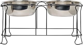 YML 10-Inch Wrought Iron Stand with Double Stainless Steel Feeder Bowls
