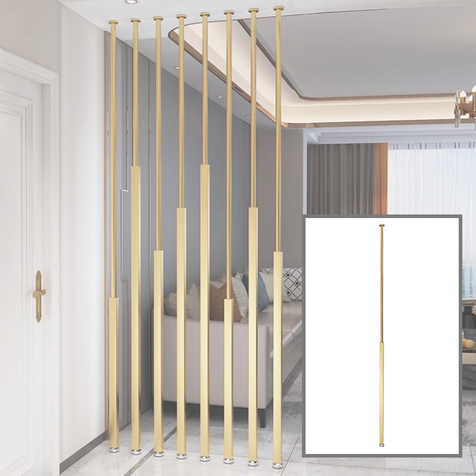 GLETSF Floor-To-Ceiling Wall Partition Room Divider, Modern Aluminum Privacy Screens, Space-Saving Divider For Teahouse, Coffee Shop, Hotel, Small Space Decor -Gold-100cm(3.2ft)