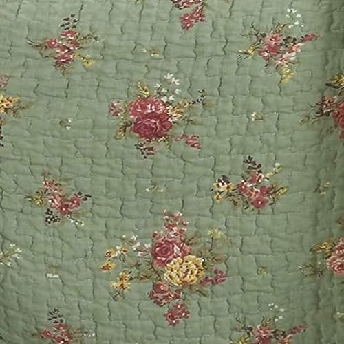 Miniatura 4 de Cozy Line Home Fashions Manta reversible de algodón acolchado festoneado con estampado floral vintage, verde salvia, rosa, amarillo, 60 x 50 pulgadas
