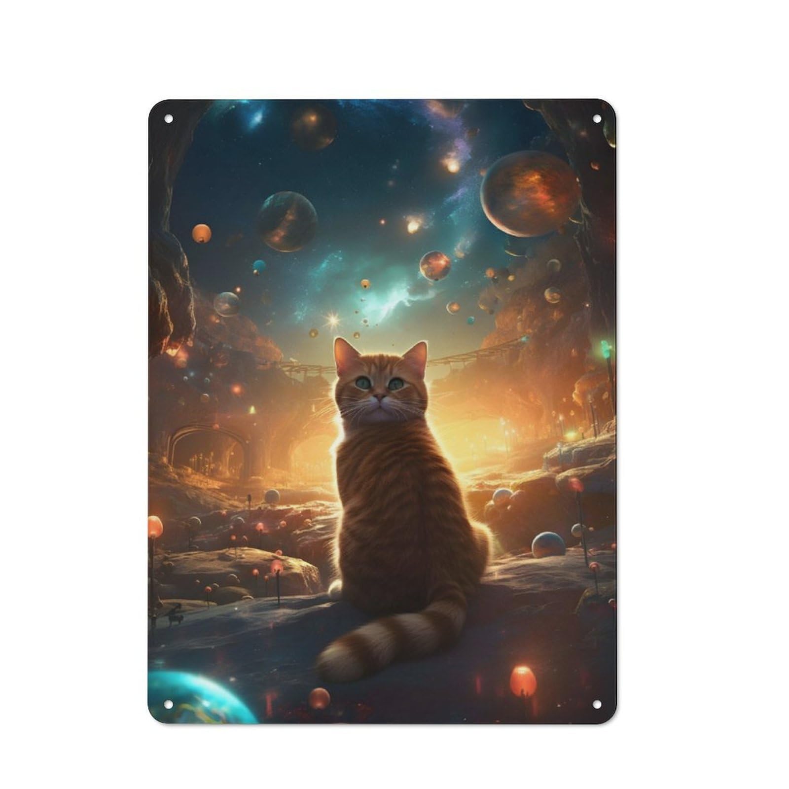 Junmoney Universe Of Cats Tin Wall Plaque 40X30cm With For Workshop Wall, Suited To Makers And Diy Enthusiasts