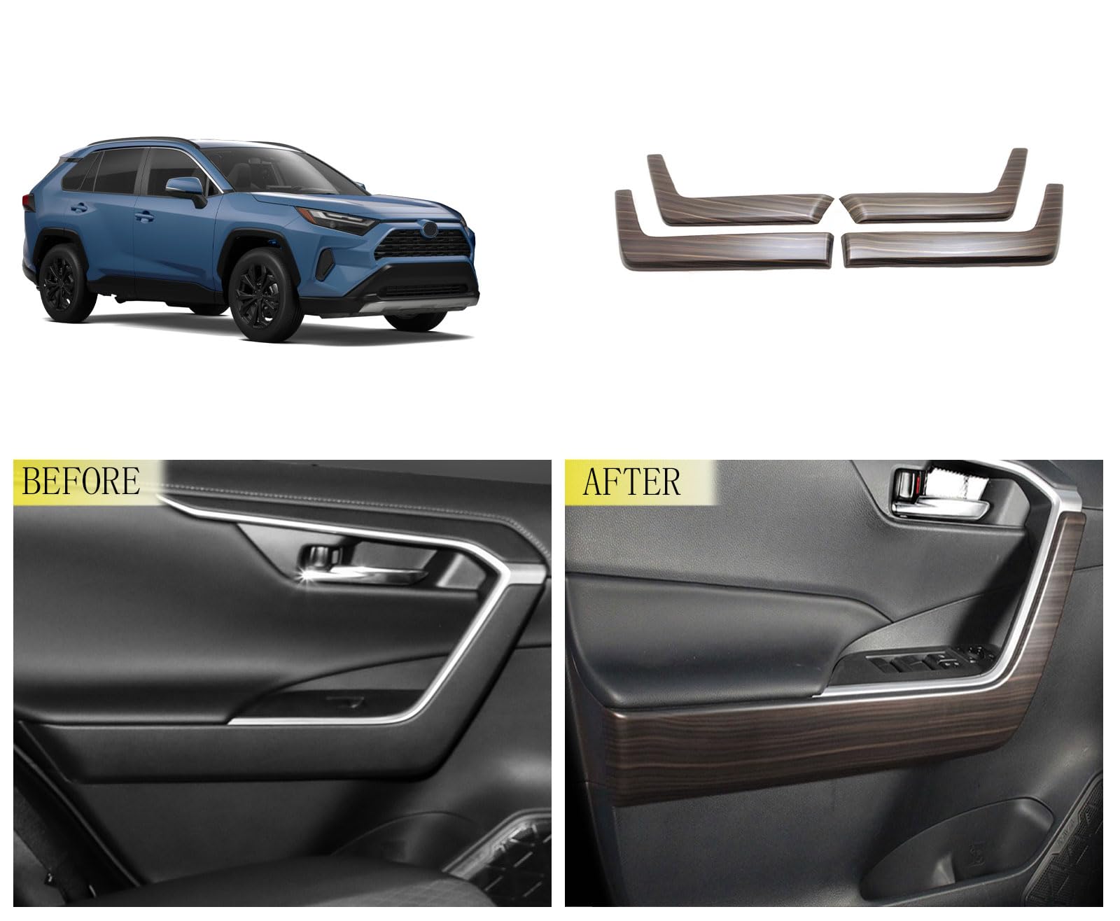 4ピース ブラック インテリア サイド ドア カバー トリム ストライプ プロテクター 適用: ホンダ CR-V CRV 2017-2019 ブラック  AL-JJ-4959 AL カーボンファイバー 調 フロント リア 左⁄右 インテリア アウトサイド