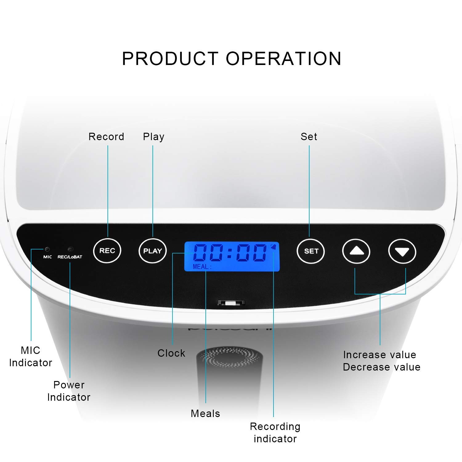 PETCUTE Distributore Automatica per Cani distributore di Cibo per Gatto mangiatoia Automatica per Cani Programmazione Registra Voce Timer Digitale 4.3L