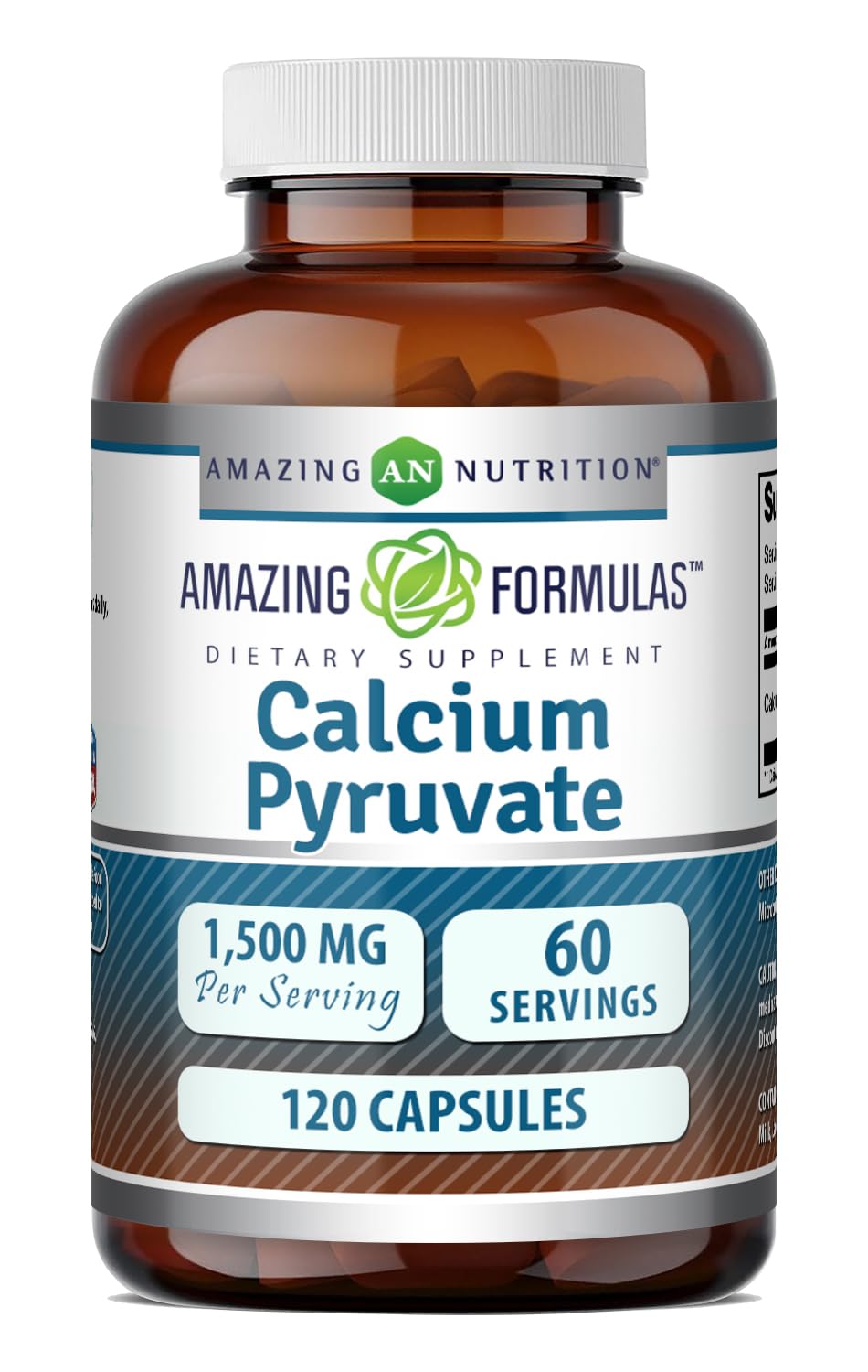 Amazing Formulas Calcium Pyruvate Supplement | 1500 Mg per Serving | Capsules | Non-GMO | Gluten-Free | Made in USA (120 Count, 1 Pack) 1 Pack 120 Count (Pack of 1)
