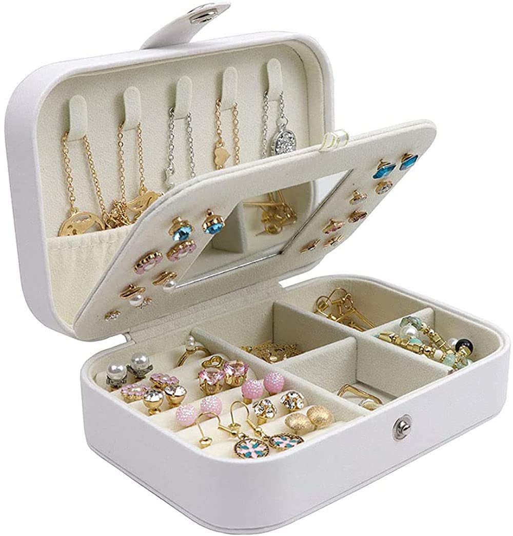 Joyero, joyero portátil con Espejo, joyero de Piel sintética para Anillos, Collares, Pulseras, Pendientes