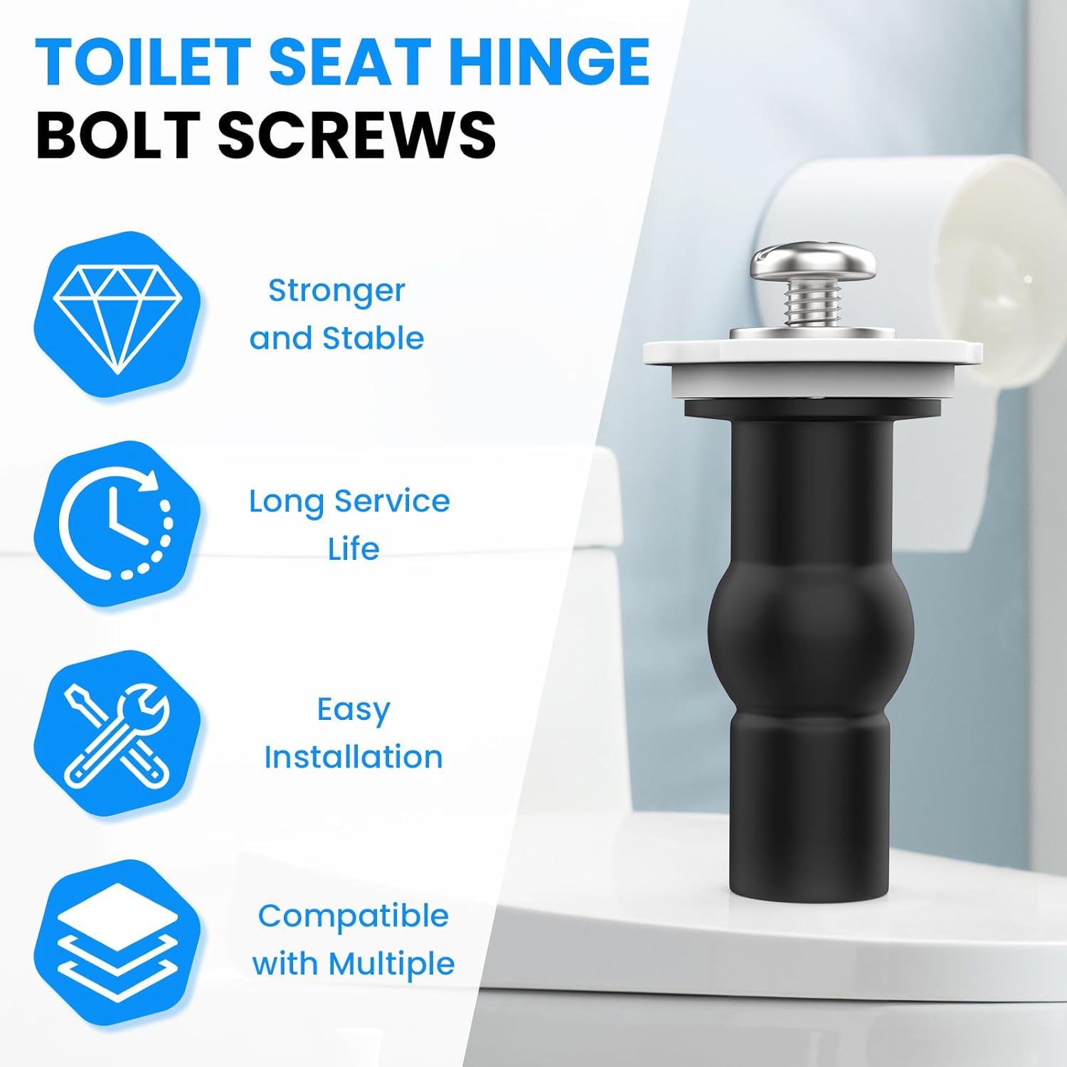 SDTC Tech 6 Pack Toilet Seat Hinge Bolt Screws, Universal Rubber Expansion Seat Cover Screws for Top Mounting Toilet Seat Hinges, 14-16mm Hole