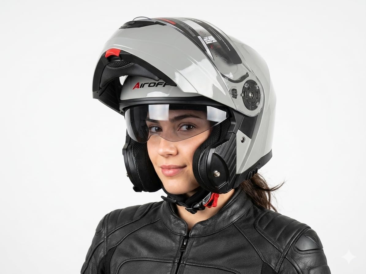 Casco Apribile DF906 Moto Modulare, Grigio Nardo' Lucido, con Visiera Parasole, tg M