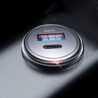 Car Charger USB C, GLBSUNION [PD&QC3.0+] 38W [All Metal] USB Car Charger Adapter Mini Flush Fit Cigarette Lighter Type C Quick Charger for iPhone 14/13/12/11 Galaxy, Black (+ Free 12” Type C Cable)