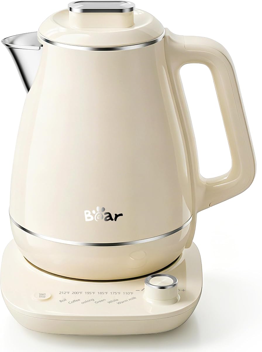 Electric Kettle, 1.5L 304 Stainless Steel Water Boiler, 1500W Fast Boiling Tea Kettle with Double Wall Cool Touch, Auto Shut-Off & Boil-Dry Protection, BPA-Free, Cream