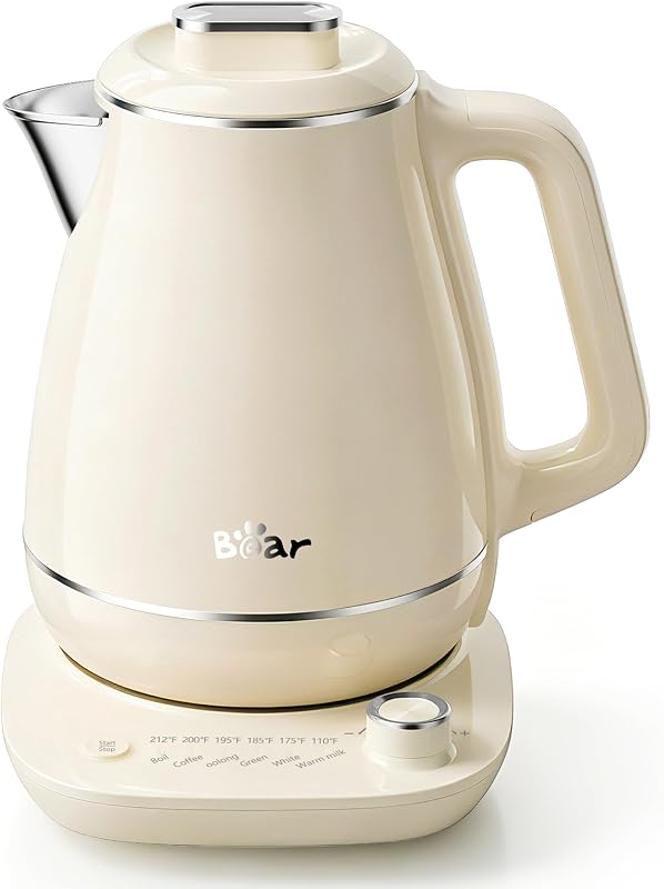 Electric Kettle, 1.5L 304 Stainless Steel Water Boiler, 1500W Fast Boiling Tea Kettle with Double Wall Cool Touch, Auto Shut-Off & Boil-Dry Protection, BPA-Free, Cream