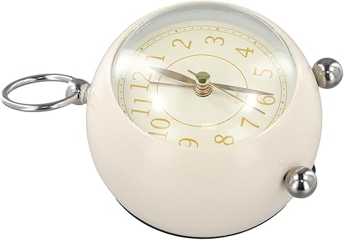Miniatura 5 de Reloj despertador vintage de metal de mesa de 3.5 pulgadas colgante para anillo de noche despertador simple silencioso sin tictac con luz nocturna,