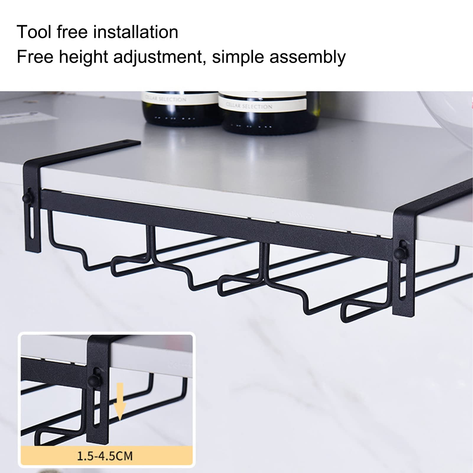 Wakects Porta Bicchieri Sospeso Portabicchieri da Parete in Metallo con 3 Binari Supporto per Calice Salvaspazio per Bar Armadietto Design Moderno 35 X 22,5 Cm