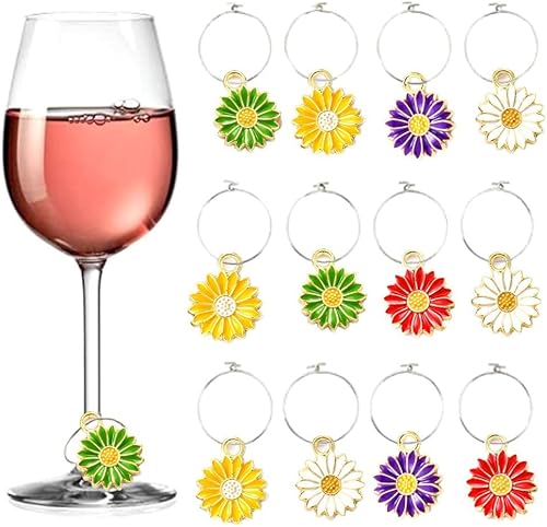 Miniatura 5 de Paquete de 50 dijes esmaltados de girasol en tono dorado, cuentas para hacer joyas, aretes, collares, pulseras, accesorios, dijes de vino (amarillo)