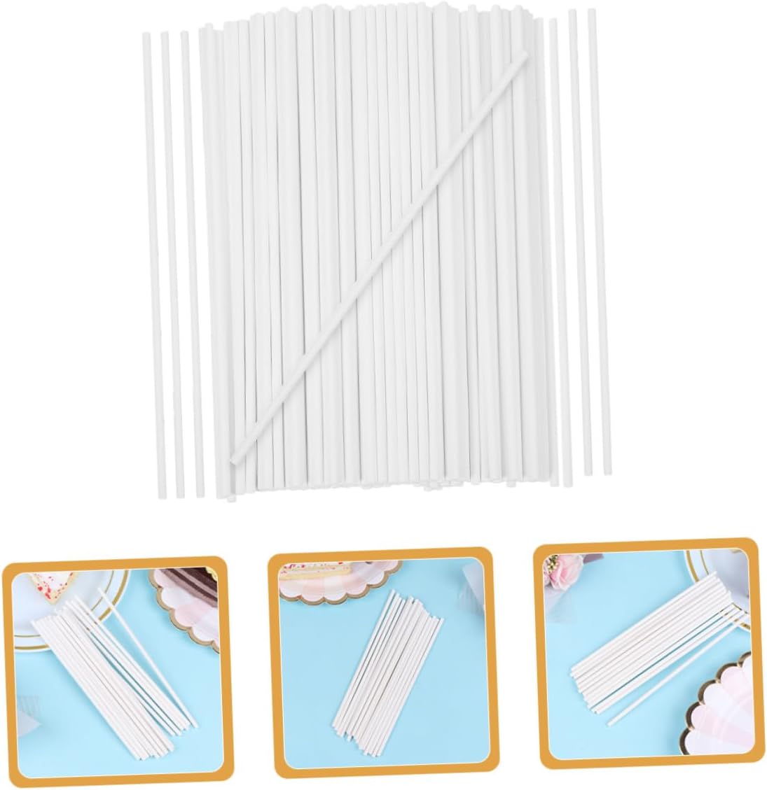 Healifty 300pcs White Candy Paper Sticks 15cm X 4mm for DIY Candy Making, Lollipop Wrapping Sticks for Sugar Bars and Chocolate Treats, Convenient Bakeware Accessories