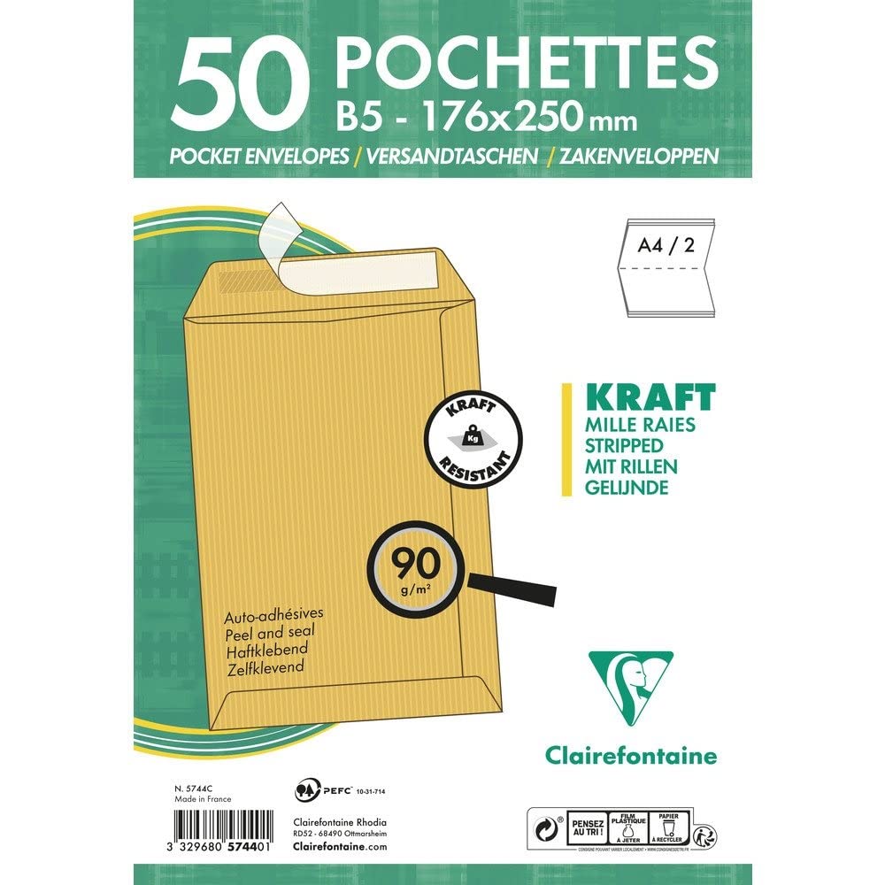 Clairefontaine 8044C - Box of 250 White Pockets B5-176x250mm - Self-Adhesive - 90g/m² : Buy Online at Best Price in KSA - Souq is now