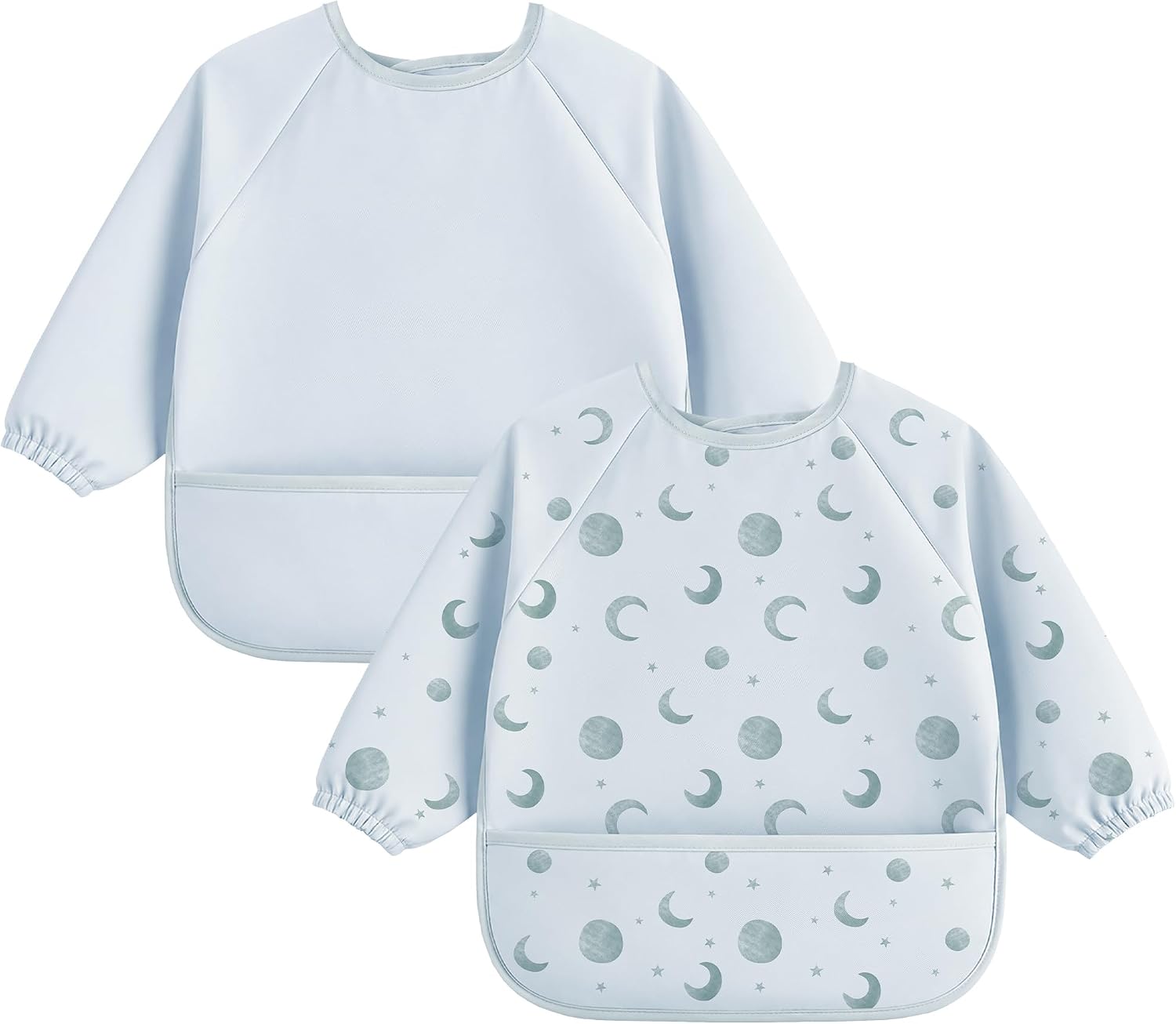 Bearmoss Baby Long Sleeve Bib Waterproof Front Crumb Pocket 2 Pack