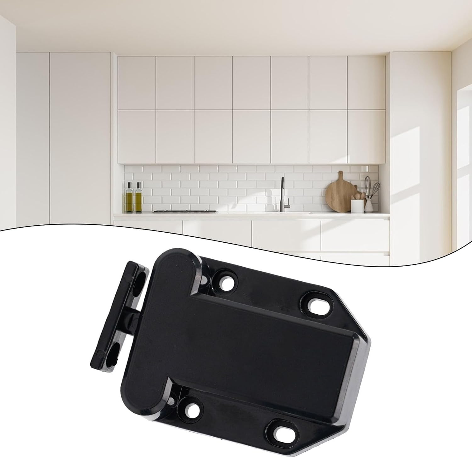 Push To Open Latch Touch Release Catch Cabinet Door Opener Drawer Push Lock No Handle Mechanism ABS Plastic Latch for Kitchen Bedroom Furniture Black 4 Pack