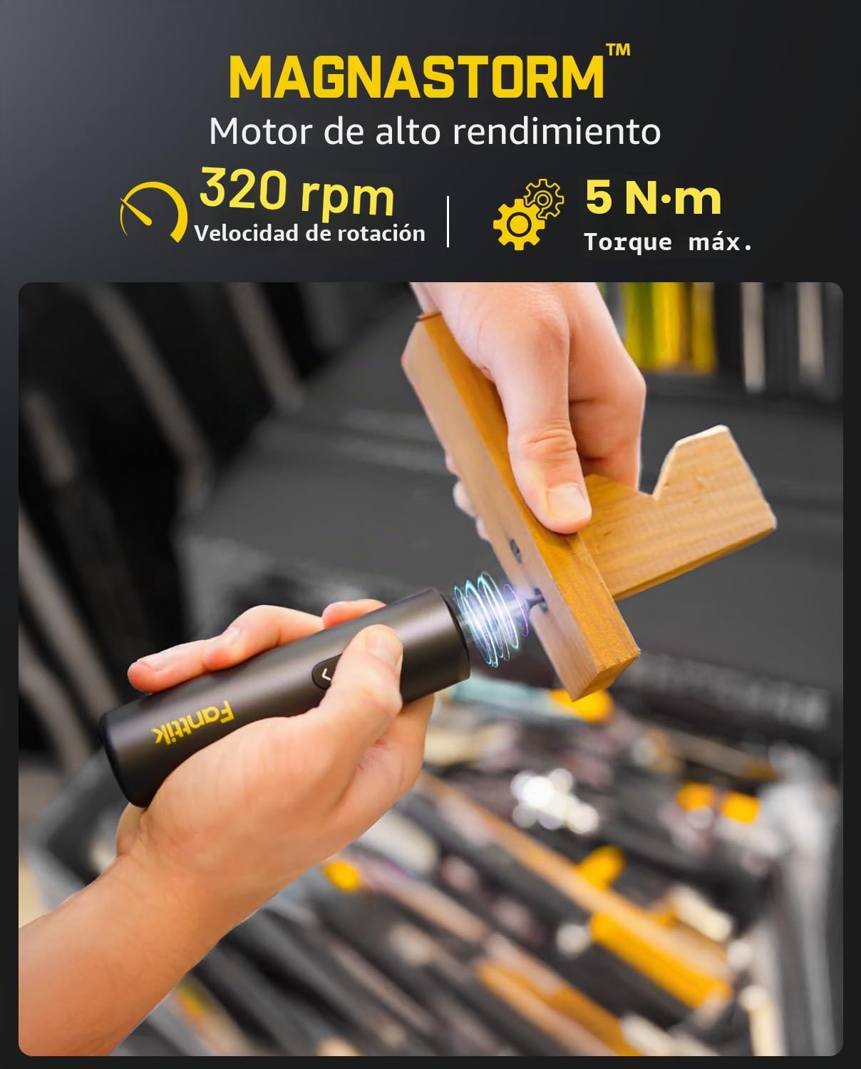 Fanttik S1 Destornillador Eléctrico Inalámbrico 3.7V, 5 N·m Máx, 320 RPM, 5 Puntas Dobles, Luz LED, Hex 1/4", Diseño Compacto, Ideal para Muebles y Electrodomésticos – Gris