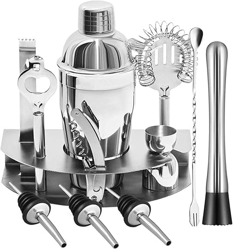 ONOTEC Juego de coctelera de 12 piezas, kit de barra de barman con accesorios de barra, mezclador de Martini de acero inoxidable, cuchara para