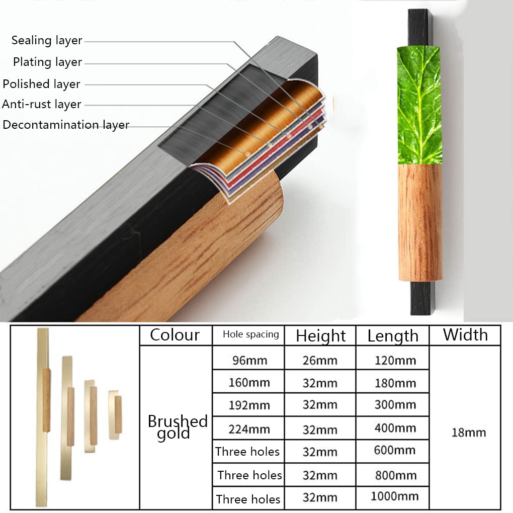 2 sztuki naturalnych drewnianych uchwytów, podstawa bukowa z litego aluminium, złota, regały na książki, uchwyty do szuflady, szafy, szafki na buty, komody, stolika nocnego (długość 1000 mm)