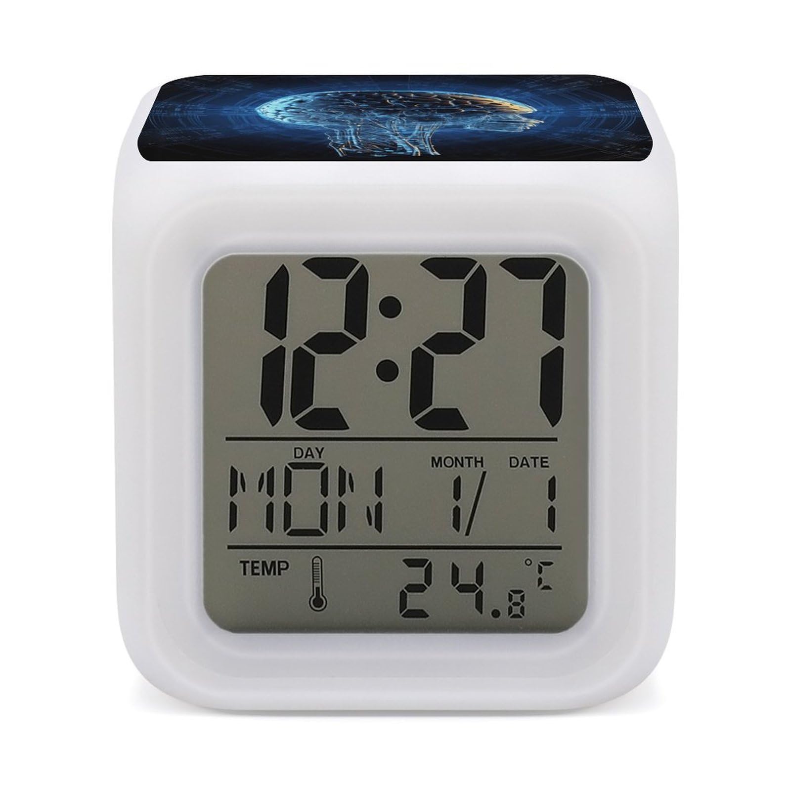 VstaDank Artificial Intelligence Brain Digital Alarm Clock LED Display Screen Color Change Alarms Clock Smart Alarm Clock Wake Up Digital Clocks with 7 Color Nightlight for Bedroom