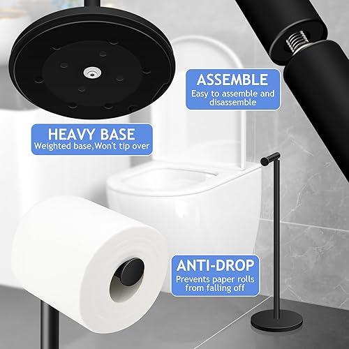 Miniatura 6 de TACGEA Soporte para papel higiénico, soporte para rollo de papel higiénico de baño, acero inoxidable, almacenamiento para 4 rollos de papel, negro